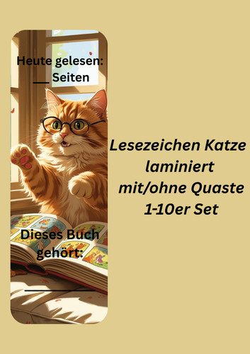 Lesezeichen katze laminiert - lesezeichen,
